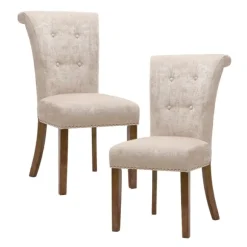 Kirkland's Home Dining Chairs-Cream Linen Rolled Back Dining Chairs, Set Of 2