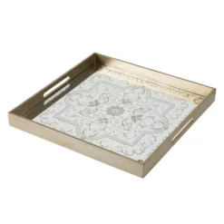 Kirkland's Home Decorative Trays-Cream Moroccan Pattern Tray With Gold Edges