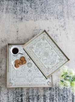 Kirkland's Home Decorative Trays-Cream Moroccan Pattern Tray With Gold Edges