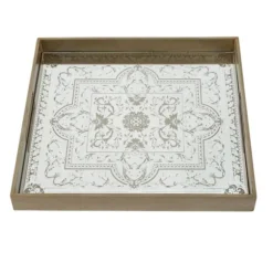 Kirkland's Home Decorative Trays-Cream Moroccan Pattern Tray With Gold Edges