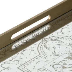 Kirkland's Home Decorative Trays-Cream Moroccan Pattern Tray With Gold Edges