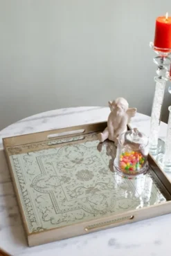 Kirkland's Home Decorative Trays-Cream Moroccan Pattern Tray With Gold Edges