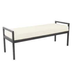 Kirkland's Home Benches & Ottomans-Cream Sherpa Upholstered Metal Bench