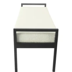 Kirkland's Home Benches & Ottomans-Cream Sherpa Upholstered Metal Bench