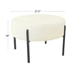 Kirkland's Home Benches & Ottomans-Cream Sherpa Upholstered Metal Ottoman