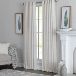 Kirkland's Home Curtains & Drapes-Cream Solid Pleated Single Curtain Panel, 84 In.