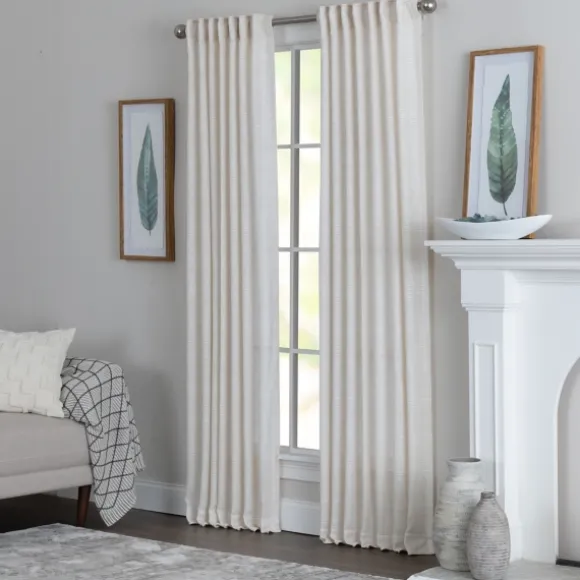 Kirkland's Home Curtains & Drapes-Cream Solid Pleated Single Curtain Panel, 84 In.