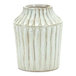 Kirkland's Home Vases-Cream Terracotta Ribbed Vase, 8 In.
