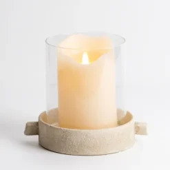 Kirkland's Home Candle Holders-Cream Textured Base Hurricane, 7 In.