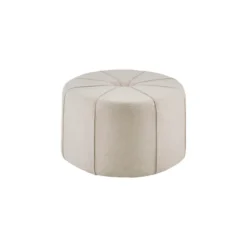 Kirkland's Home Benches & Ottomans-Cream Thick Welting Center Button Oval Ottoman