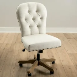 Kirkland's Home Office Furniture-Cream Tufted With Nailhead Trim Office Chair