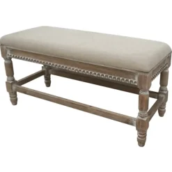 Kirkland's Home Benches & Ottomans-Cream Upholstered And Wooden Bench