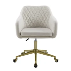 Kirkland's Home Office Furniture-Cream Upholstered Tufted Swivel Office Chair