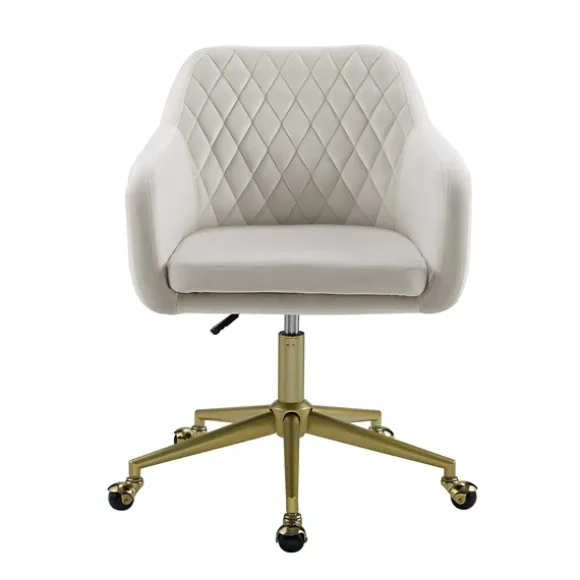 Kirkland's Home Office Furniture-Cream Upholstered Tufted Swivel Office Chair