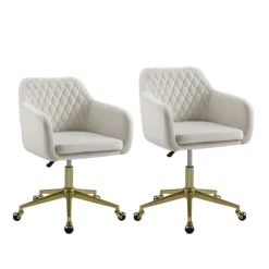 Kirkland's Home Office Furniture-Cream Upholstered Tufted Swivel Office Chair