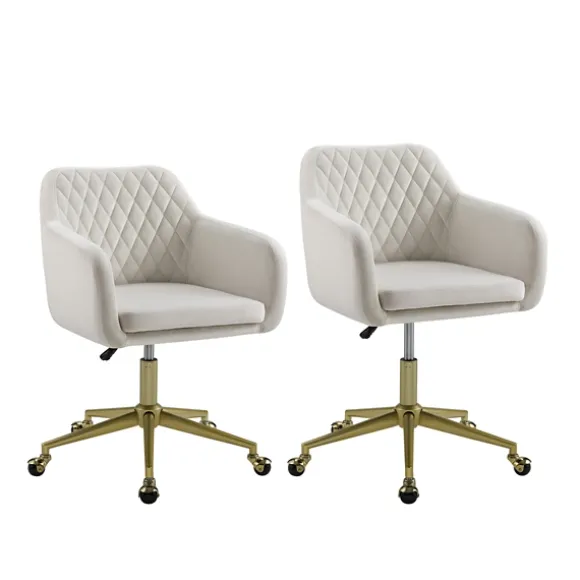 Kirkland's Home Office Furniture-Cream Upholstered Tufted Swivel Office Chair
