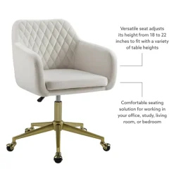 Kirkland's Home Office Furniture-Cream Upholstered Tufted Swivel Office Chair
