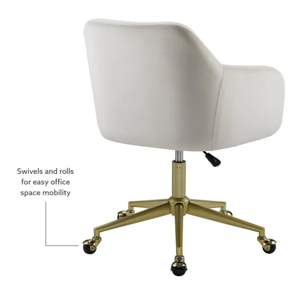 Kirkland's Home Office Furniture-Cream Upholstered Tufted Swivel Office Chair