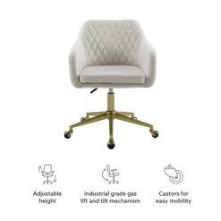 Kirkland's Home Office Furniture-Cream Upholstered Tufted Swivel Office Chair