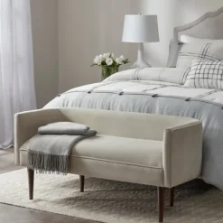 Kirkland's Home Sofas & Loveseats-Cream Velvet Low Back Transitional Settee