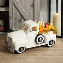 Kirkland's Home Statues & Figurines-Cream Vintage Truck With Pre-Lit Autumn Leaves