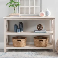Kirkland's Home Entryway Furniture-Cream Wooden Plank X-Frame Console Table