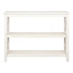 Kirkland's Home Entryway Furniture-Cream Wooden Plank X-Frame Console Table