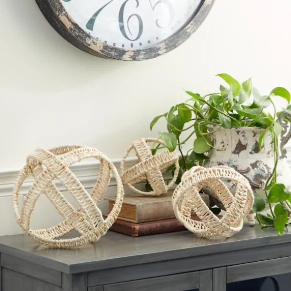 Kirkland's Home Decorative Accents-Cream Woven Decorative Orbs, Set Of 3