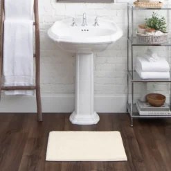 Kirkland's Home Bathroom Rugs-Creme Plush Reversible Cotton Bath Mat, 34 In.