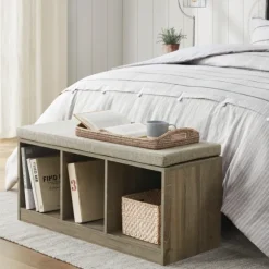 Kirkland's Home Benches & Ottomans-Cushioned Open Cubby Storage Bench