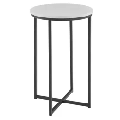 Kirkland's Home Accent & End Tables-Daisy Faux Marble X Base Accent Table