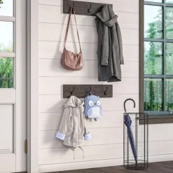 Kirkland's Home Hooks-Dark Brown Wooden 3-Hook Coat Racks, Set Of 2