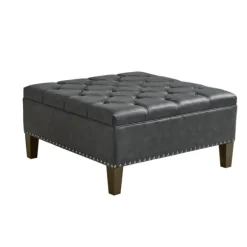 Kirkland's Home Benches & Ottomans-Dark Espresso Button Tufted Leather Ottoman