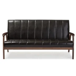 Kirkland's Home Sofas & Loveseats-Dark Faux Leather Channel Sofa, 63 In.