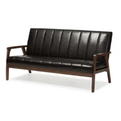 Kirkland's Home Sofas & Loveseats-Dark Faux Leather Channel Sofa, 63 In.