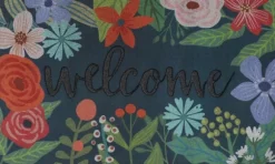 Kirkland's Home Doormats-Dark Floral Welcome Rubber Doormat