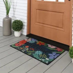 Kirkland's Home Doormats-Dark Floral Welcome Rubber Doormat