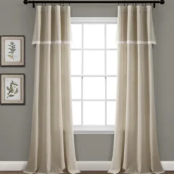 Kirkland's Home Curtains & Drapes-Dark Linen Lace Curtain Panel Set, 84 In.