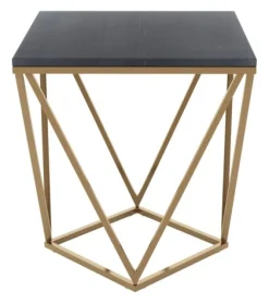 Kirkland's Home Accent & End Tables-Dark Marble And Gold Geometric Accent Table