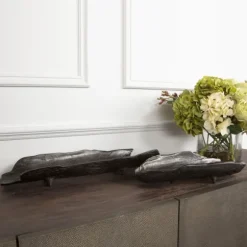 Kirkland's Home Decorative Trays-Dark Nickel Metal Trays, Set Of 2