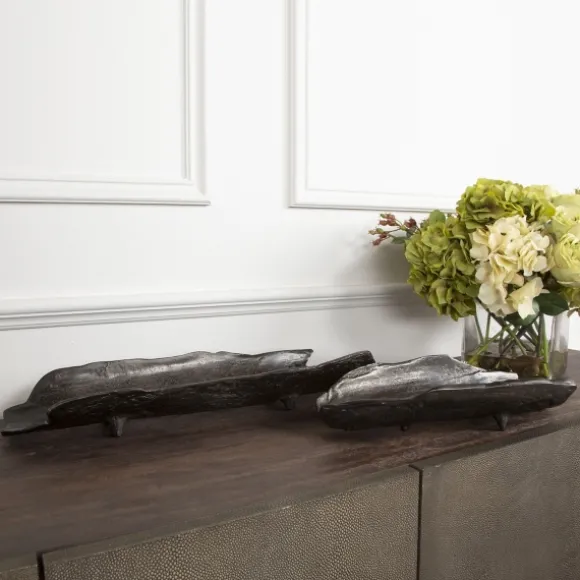 Kirkland's Home Decorative Trays-Dark Nickel Metal Trays, Set Of 2