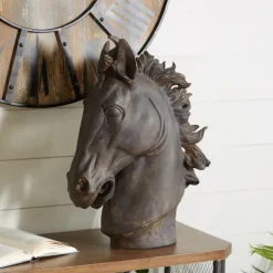Kirkland's Home Statues & Figurines-Dark Polystone Horse Head Statue