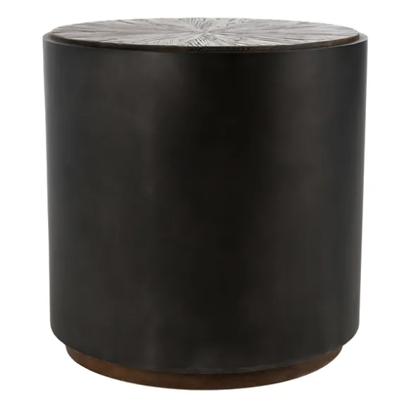 Kirkland's Home Accent & End Tables-Dark Reclaimed Elm Wood Drum Accent Table