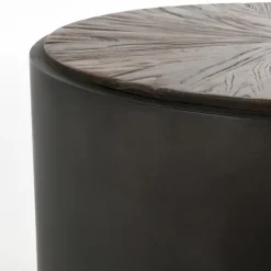 Kirkland's Home Accent & End Tables-Dark Reclaimed Elm Wood Drum Accent Table