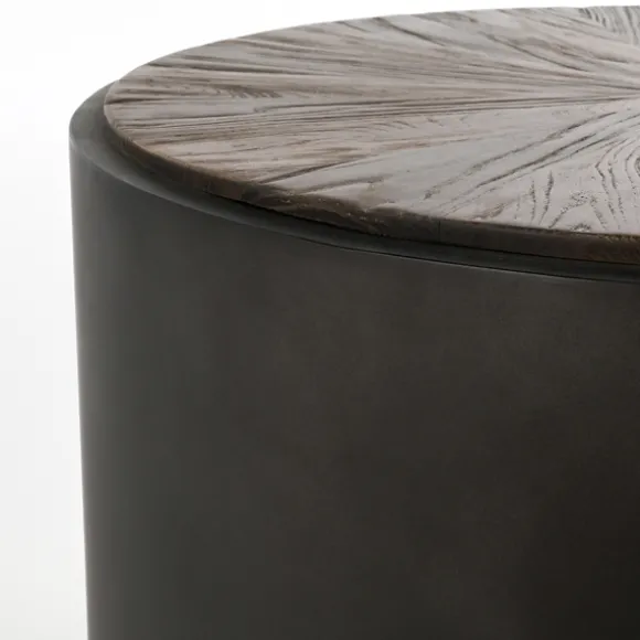 Kirkland's Home Accent & End Tables-Dark Reclaimed Elm Wood Drum Accent Table