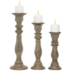 Kirkland's Home Candle Holders-Dark Stained Wood Candle Holders, Set Of 3