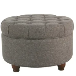 Kirkland's Home Benches & Ottomans-Dark Tufted Round Storage Ottoman