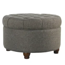 Kirkland's Home Benches & Ottomans-Dark Tufted Round Storage Ottoman