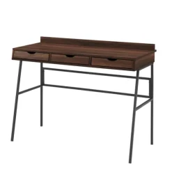 Kirkland's Home Office Furniture-Dark Walnut Angled 3-Drawer Desk