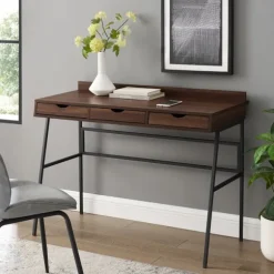Kirkland's Home Office Furniture-Dark Walnut Angled 3-Drawer Desk